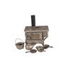 Image 1 : Cast Iron Queen Child's Cookstove Including four pans, a teapot, and a kettle. Total of seven pieces