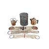 Image 1 : Bonanza Lot of Six Items Including two copper teapots, three rope chinches and an India basket.Inclu