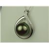 Image 1 : Exquisite 14K WG Ladies Custom Pendant Set with a center round black pearl averaging 11.00mm in diam