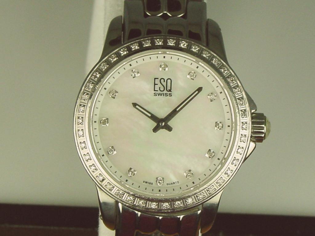Stainless Steel Mother Of Pearl Esqswiss Watch Beautiful Ladies Watch Pave Set With Over 65 Round Di