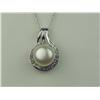 Image 1 : Attractive 14K WG Ladies Custom Pendant Set with a center round white pearl averaging 9.00mm in diam