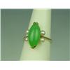 Image 2 : Charming Yellow Gold Ladies Ring Set with a MQ cut cabochon green jade and four side round cultured 