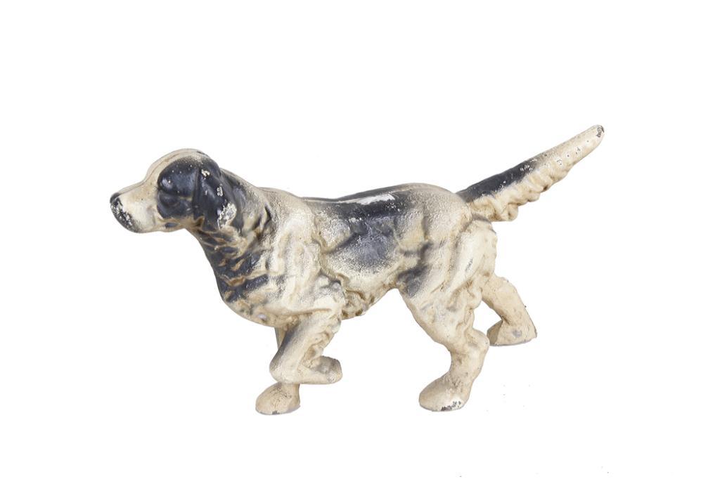 Antique Cast Iron Toy or Door Stopper Black & white Irish Setter.Black