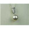 Image 2 : Stylish 14K White Gold Ladies Pendant Set with a center round pearl averaging 9.00mm in diameter and