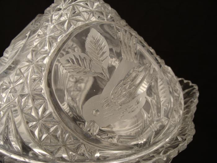 Large Crystal Vintage Glass Bird Pattern Candy Dish