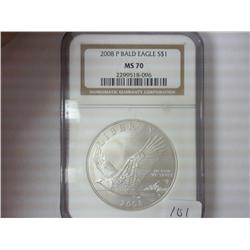 2008-P BALD EAGLE SILVER DOLLAR NGC MS70