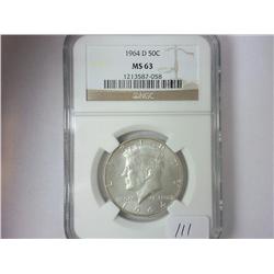 1964-D KENNEDY HALF DOLLAR NGC MS63