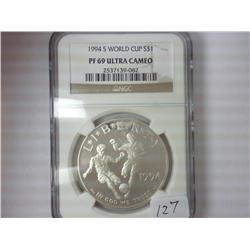 1994-S WORLD CUP SILVER DOLLAR NGC PF69