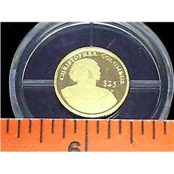 2000 LIBERIA GOLD $25 CHRISTOPHER COLUMBUS PROOF
