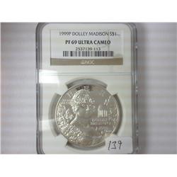1999-P DOLLEY MADISON SILVER DOLLAR NGC PF69