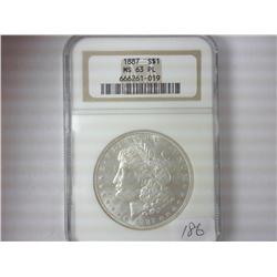 1887 MORGAN SILVER DOLLAR NGC MS63 PROOF LIKE