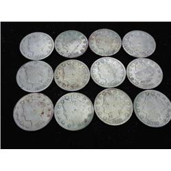 DATE RUN OF 12 LIBERTY "V" NICKELS (1901-12)