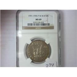 1991-95-P WWII HALF DOLLAR NGC MS69