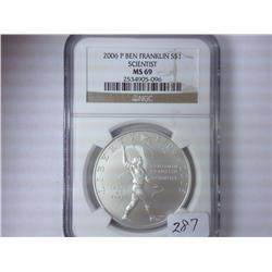 2006-P FRANKLIN "SCIENTIST" SILVER DOLLAR NGC MS69