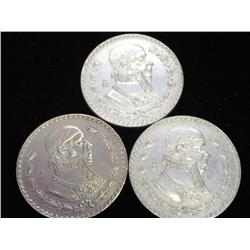 1957, 58 & 59 MEXICO ONE PESOS .100 SILVER