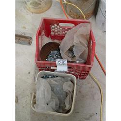 CRATE & BUCKET OF SCREWS & BOLTS (X2)