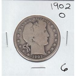 BARBER HALF DOLLAR 50 CENT 1902 O SILVER