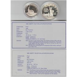 SILVER PROOF SET 1986 ELLIS ISLAND $1 AND HALF