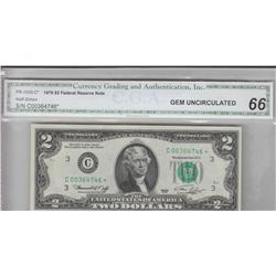 STAR NOTE $2 1976 CGA GEM 66 PHILADELPHIA STAR!!!