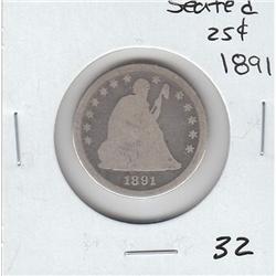 SEATED LIBERTY 1891 SILVER BARBER QUARTER