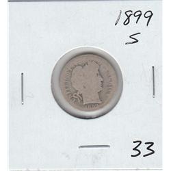 SILVER BARBER DIME 1899 S
