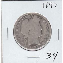 BARBER HALF DOLLAR 50 CENT 1897 SILVER