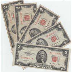 LOT OF 5 RED SEAL $2 LEGAL TENDERS 1953