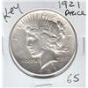 Image 1 : KEY 1921 $1 PEACE SILVER DOLLAR STRONG APPEAL
