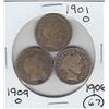 Image 1 : 3 BARBER DIMES 1909 O 1901-O 1906 SILVER