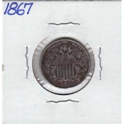 1867 SHIELD NICKEL 5 CENTS