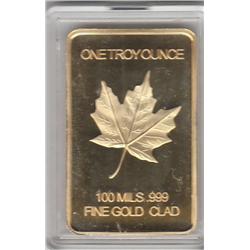 MAPLE LEAF GOLD CLAD BAR .999 100 MILLS ONE OUNCE