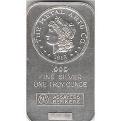1 OUNCE SILVER BAR .999 FINE ASSAYERS BULLION MORGAN TROY OUNCE