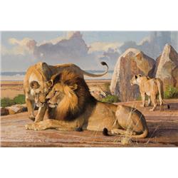 Kuhn, Bob - Lions Greeting Before a Hunt (1920-2007)