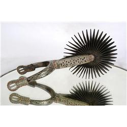 Pair of Antique Chilean Spurs silver overlay very fine craftsmanship.  from the Richard Hedley Estat