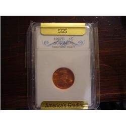 1997d sgs graded ms70 lincoln cent