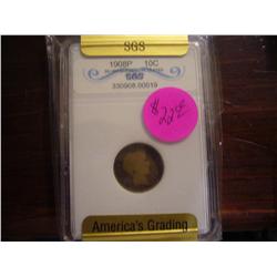 1908p sgs graded barber dime