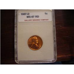1957d ms67 graded red cent