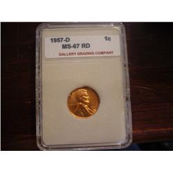 1957d ms67 rd graded lincoln cent