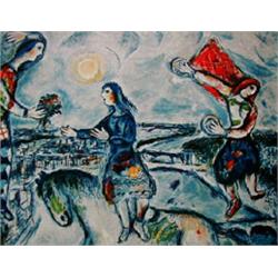Marc Chagall Lithograph "Lovers Over Paris" Ltd Edition.