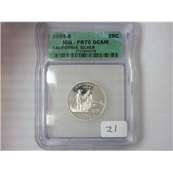 2005-S SILVER CALIFORNIA QUARTER ICG PR70DCAM