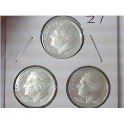 1992-S, 95-S & 97-S SILVER ROOSEVELT DIMES PROOF