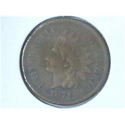 1874 INDIAN HEAD CENT (SEMI-KEY) (VERY FINE)
