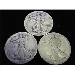 3 WALKING LIBERTY HALF DOLLARS