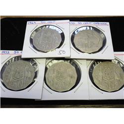 1969, 70, 72, 73 & 74 AUSTRALIA 50 CENTS