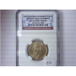 ERROR 2007 WASHINGTON DOLLAR MISSING EDGE LETTERS