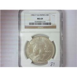 1983-P OLYMPIC SILVER DOLLAR NGC MS69