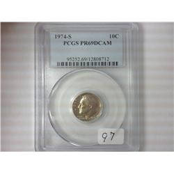 1974-S ROOSEVELT DIME PCGS PR69DCAM