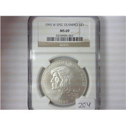1995-W SPECIAL OLYMPICS SILVER DOLLAR NGC MS69
