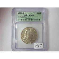 1988-D STATUE OF LIBERTY HALF DOLLAR ICG MS70