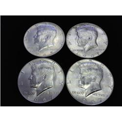 4 ASSORTED 40% KENNEDY HALF DOLLARS